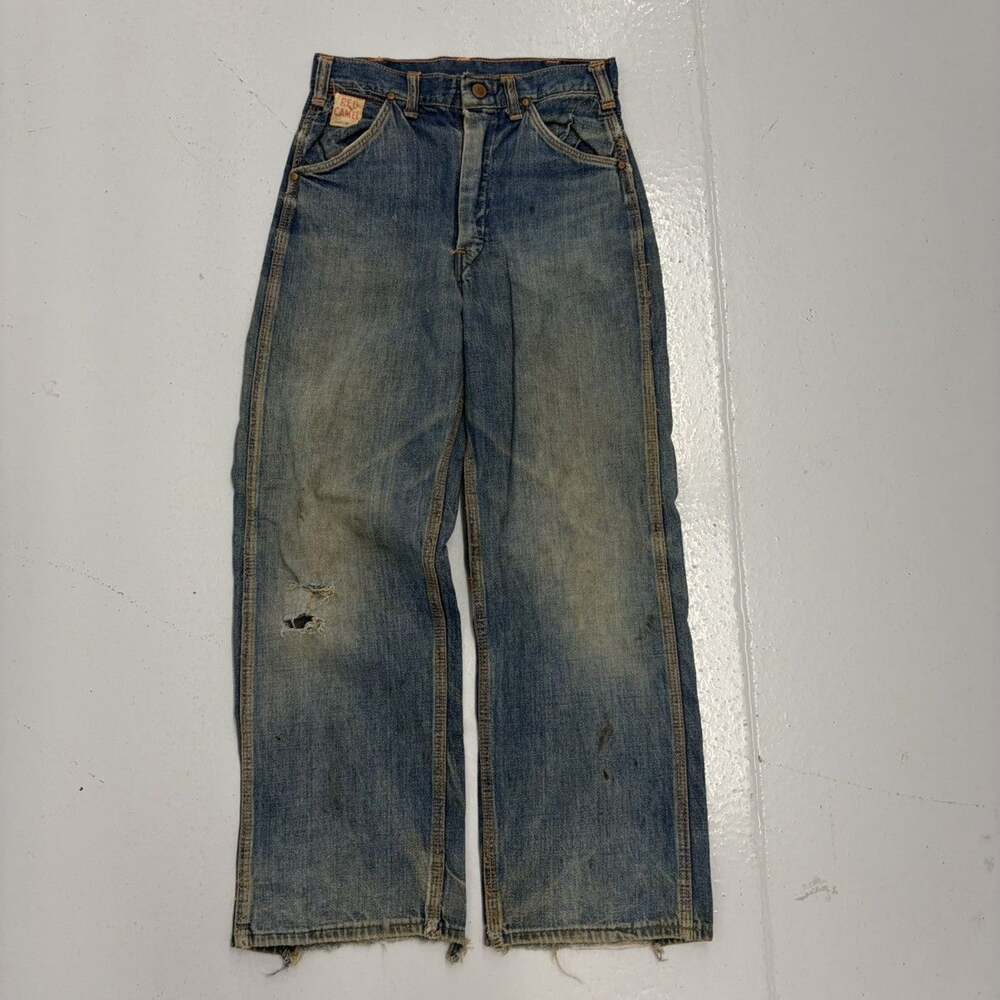 Vintage 60s Red Camel Dark Distressed Workwear Jeans 24x24